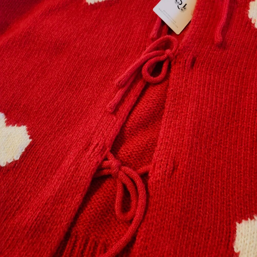 NWT Sincerely Jules Women Knit Cardigan Red Heart Print Tie Front – Size L - Picture 6 of 11